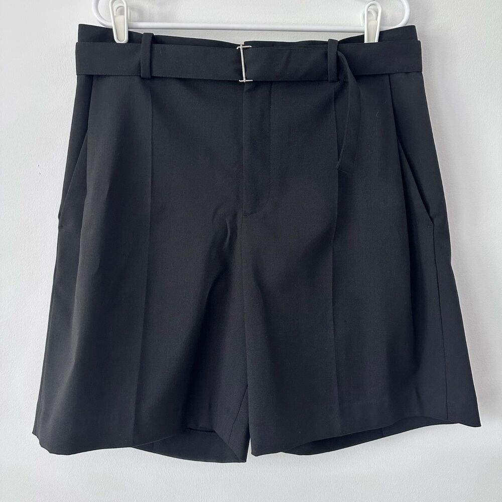 COS Belted Wool Blend Tailored Shorts Black Dress Pleated Bermuda Wide Baggy 36R